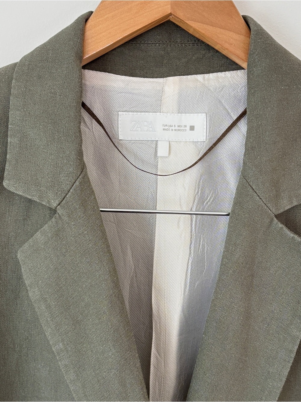 Zara Sage Green Linen Blend Blazer Jacket Minimalist Tailored Office Chic Sz S - Picture 3 of 9